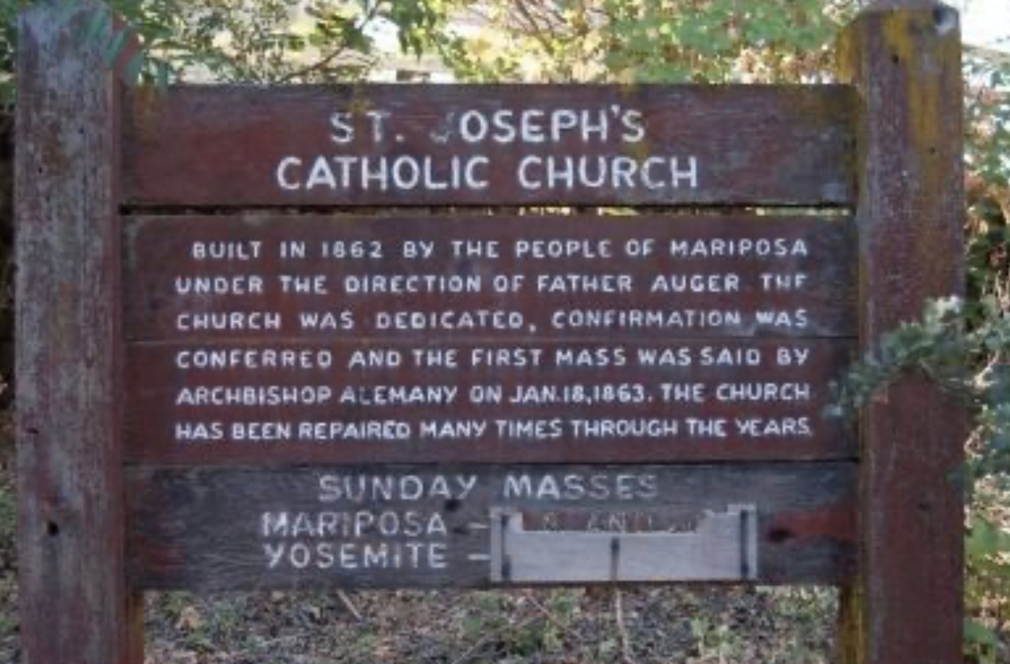Sign at St Joseph's Catholic Church